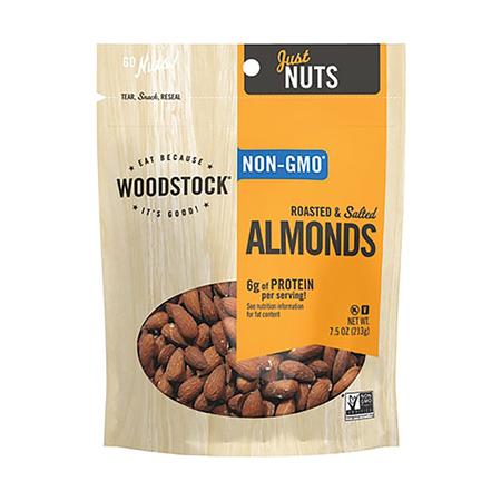 WOODSTOCK ROSSTED + SALTED ALMONDS 7.5OZ