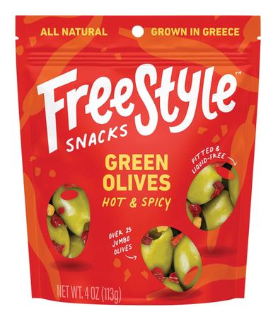 FREESTYLE HOT & SPICY GREEN OLIVES 4 OZ
