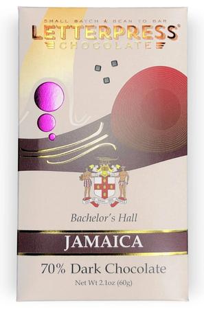 LETTERPRESS BACHELOR`S HALL JAMAICA 70% DARK CHOCOLATE