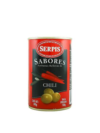 SERPIS SABORES CHILLI STUFFED OLIVES CAN 130G