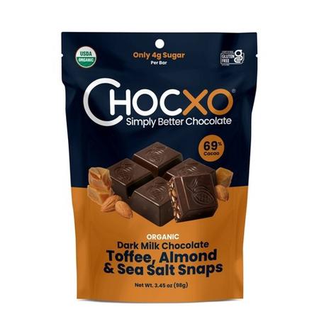 CHOCXO DARK CHOCOLATE TOFFEE ALMOND SEASALT SNAPS 3.45 OZ