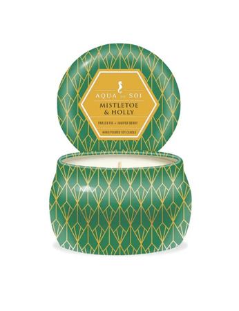 AQUA DE SOI MISTLETOE + HOLLY TIN CANDLE 9OZ