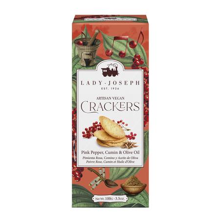 LADY JOSEPH PINK PEPPER, CUMIN + OLIVE OIL VEGAN CRACKERS 100G