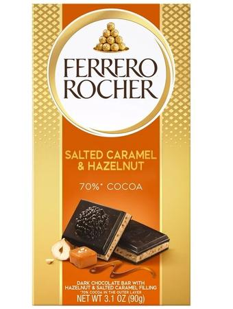 FERRERO ROCHER DARK CHOCOLATE HAZELNUT + SALTED CARAMEL BAR 70% 90G