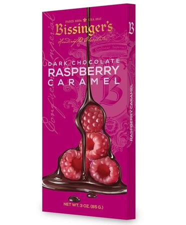 BISSINGER`S DARK CHOCOLATE RASPBERRY CARAMEL BAR 85G