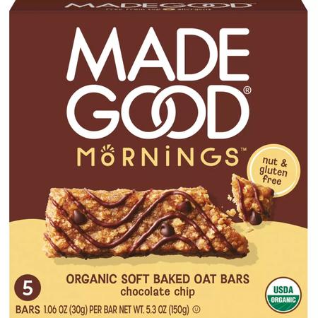 MADE GOOD MORNING ORGANIC SOFT BAKED OAT BARS CHOCOLATE CHIP 150G