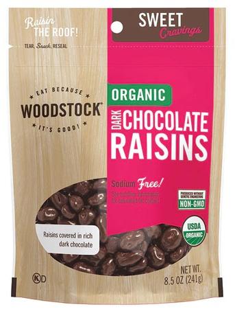 WOODSTOCK BLACK CHOCOLAT RAISINS 8.5 OZ 